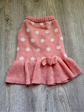 Small Dog/Pet - Polka Dot Ruffle Knit Dress/Shirt Top in Soft Pink - size Small